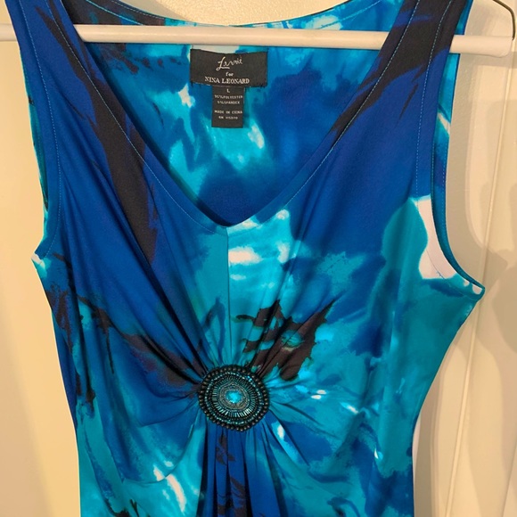 Sleeveless midi Dress size Large Blue & turquoise marbled print - Picture 5 of 11